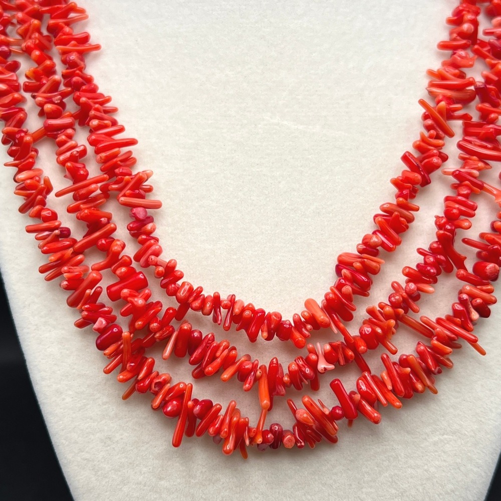 Red Coral Necklace Multi 3 Strand CN LUC 925 Sterling Silver Lucas Lameth